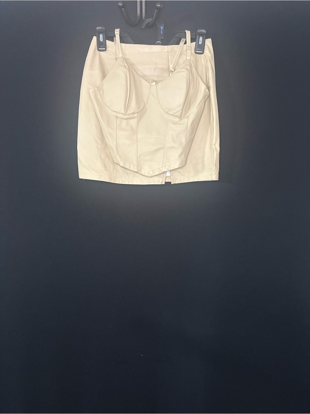 Beige Two-Piece Corset Top and Mini Skirt Set
